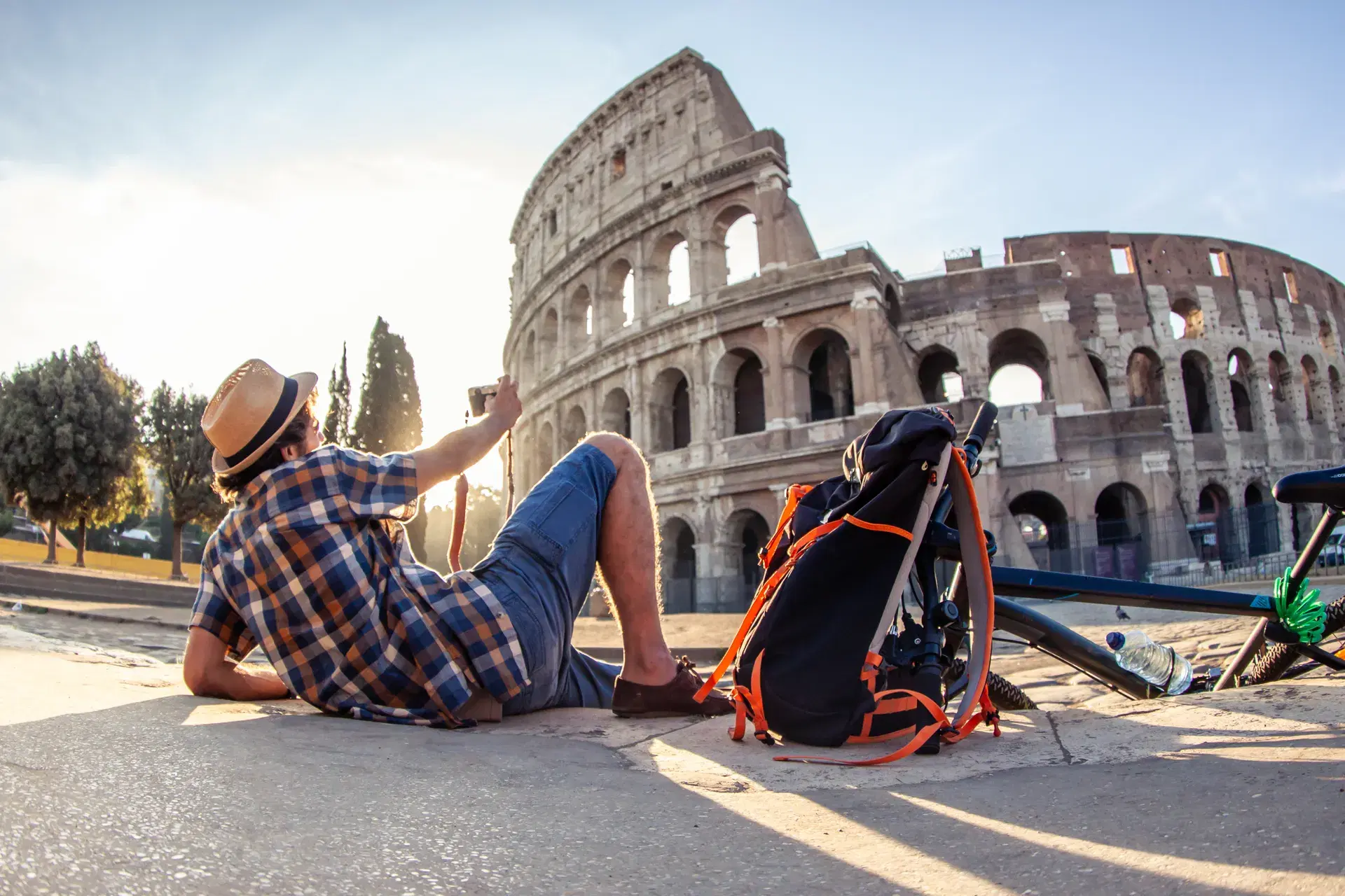 Traveler looking out at the Colosseum