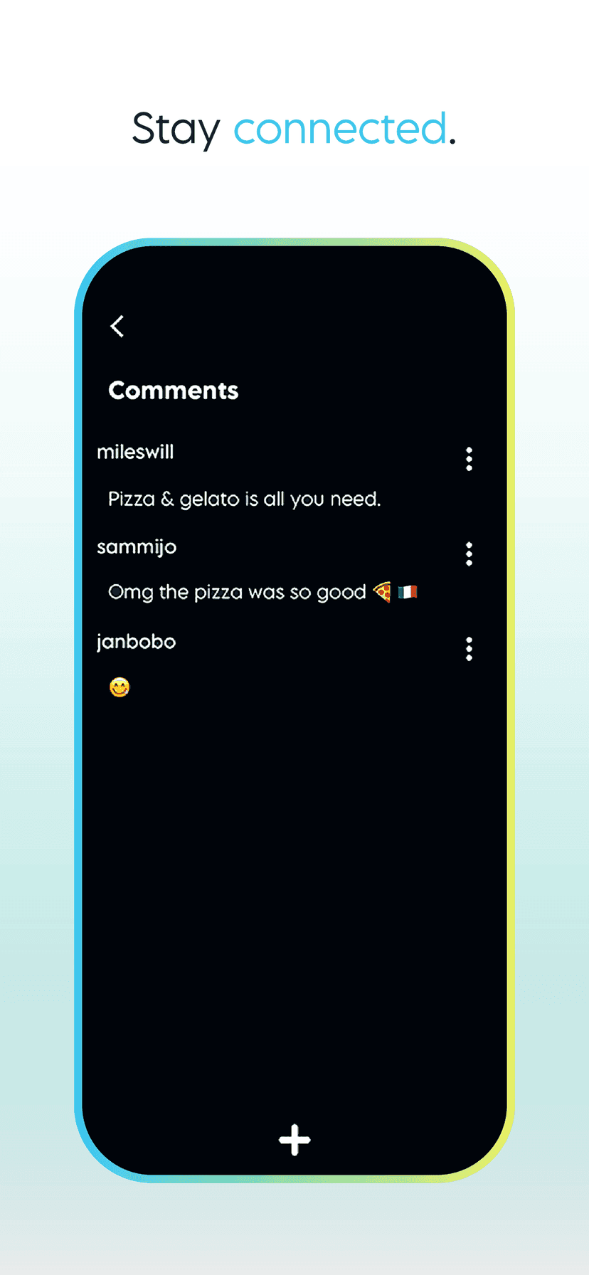 Comments thread with notes about pizza and gelato